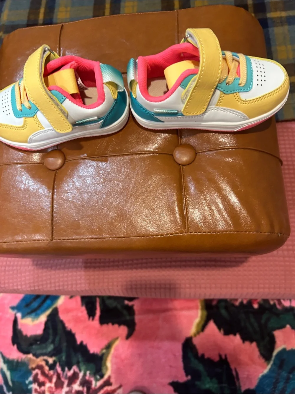Kids Multicolor Velcro Sneakers in Yellow, Teal & Coral
